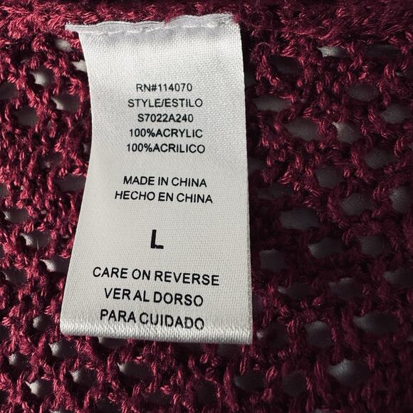 Ransom Womens Medium Sweater Red Burgundy Long Sleeve Knit Crochet Open Cardigan - Picture 6 of 7